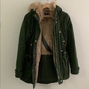 Green winter coat with hood